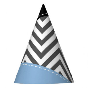 Chapeaux De Fêtes Gris Zigzag, Gris Chevron, Motif Zigzag, Bleu