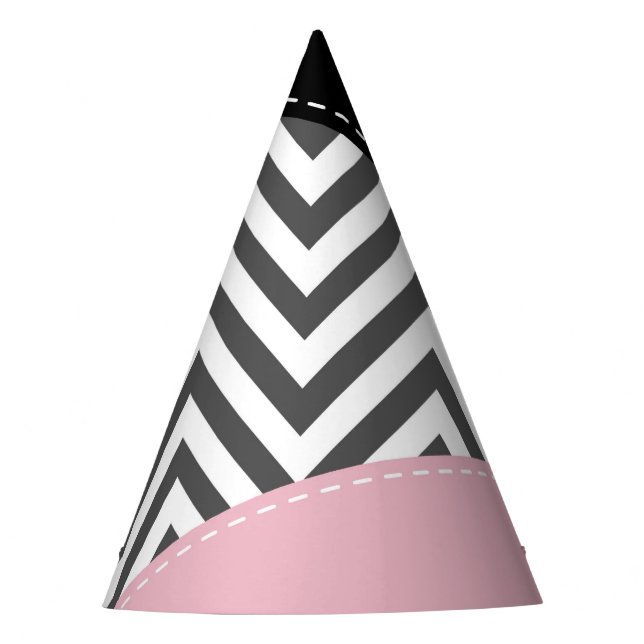 Chapeaux De Fêtes Gris Zigzag, Gris Chevron, Motif Zigzag, Rose (Devant)