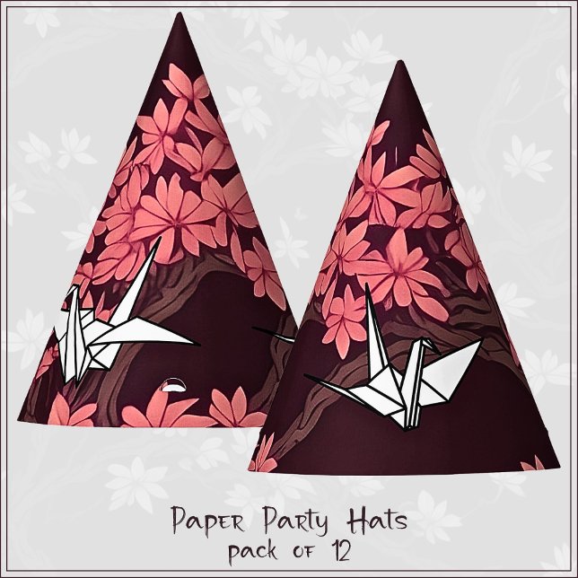 Chapeaux De Fêtes Grue en papier rose Origami Fleur de cerisier (Créateur téléchargé)