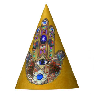 Chapeaux De Fêtes Hamsa Coeurs Fleurs Opal Art sur Or