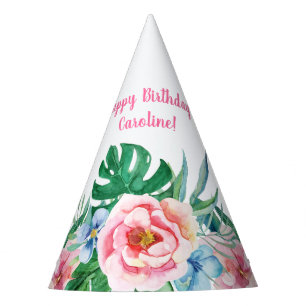 Chapeaux De Fêtes Hawaiian Luau Party Tropical Floral rose Anniversa