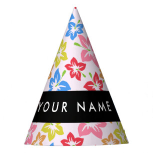 Chapeaux De Fêtes Hibiscus Coloré, Motif De Fleurs, Votre Nom