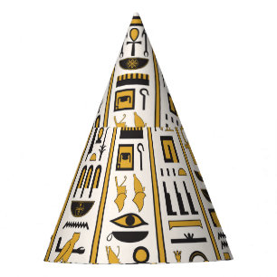 Chapeaux De Fêtes Hiéroglyphes égyptiens : Jaune-Noir Sans Seamless.