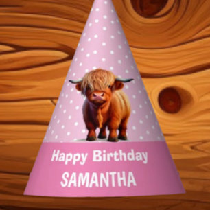Chapeaux De Fêtes Highland Cow Joyeux Casquette de fête rose anniver
