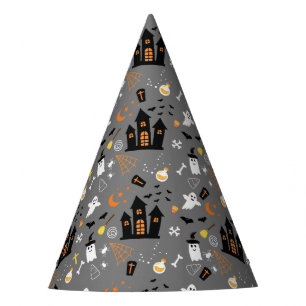 Chapeaux De Fêtes Illustré Motif d'Halloween avec gris, noir