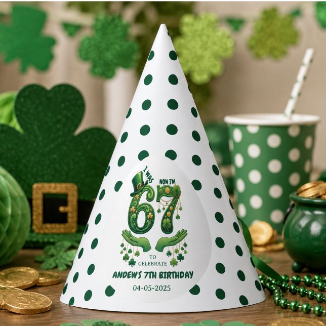 Chapeaux De Fêtes J'avais 6 ans maintenant j'ai 7 ans Saint-Patrick  (I Was 6 Now I’m 7 St. Patrick’s Day Boy Birthday Party Hat)