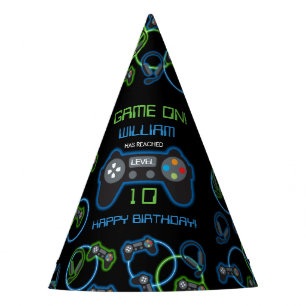 Chapeaux De Fêtes Jeu vidéo Neon Blue & Green Anniversaire Party