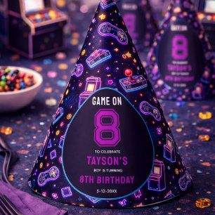 Chapeaux De Fêtes Jeux Rétro Arcade Neon Glow 8ème Anniversaire