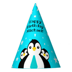 Chapeaux De Fêtes Joli Anniversaire Garçon Pingouins Blue Neckties