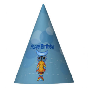 Chapeaux De Fêtes Joli Imaginaire Chouette Tête Bleue Yeux Plumes co