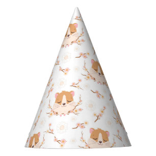 Chapeaux De Fêtes Joli visage Hamster et Motif de fleurs roses