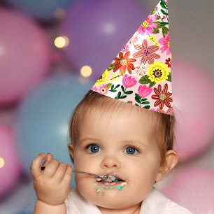 Chapeaux De Fêtes Jolie fête d'anniversaire de fille aux fleurs rose