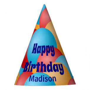 Chapeaux De Fêtes Joyeux anniversaire avec nom et ballons