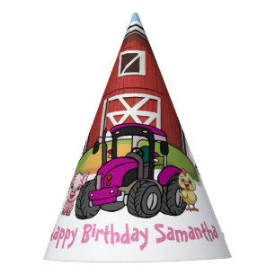 Chapeaux De Fêtes Joyeux Anniversaire avec un Tracteur Rose Mignon e