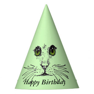 Chapeaux De Fêtes Joyeux Anniversaire Chat Face Gros yeux verts