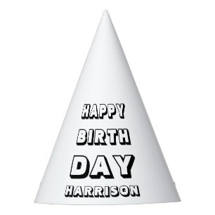 Chapeaux De Fêtes Joyeux anniversaire noir blanc nom personnalisé m