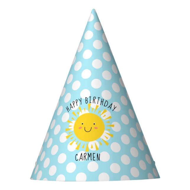 Chapeaux De Fêtes Joyeux Sunshine Polka Dot Blue Anniversaire (Devant)