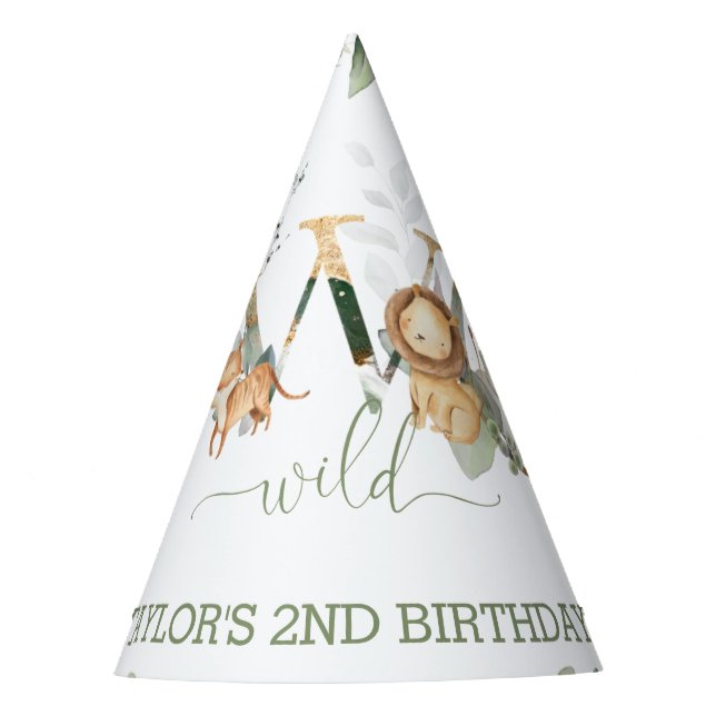 Chapeaux De Fêtes Jungle Animaux Verdure 2e anniversaire Garçon fill (Devant)
