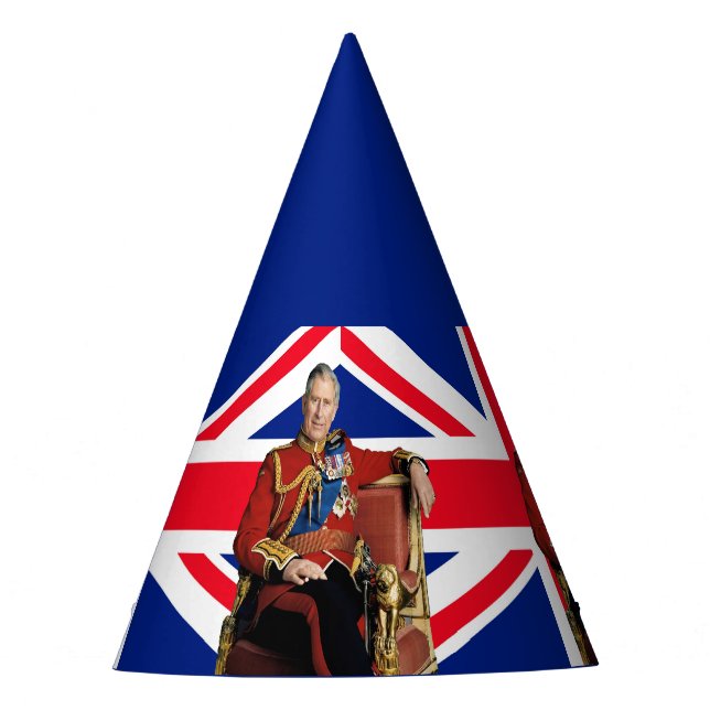 Chapeaux De Fêtes Le roi Charles III avec drapeau britannique (Devant)