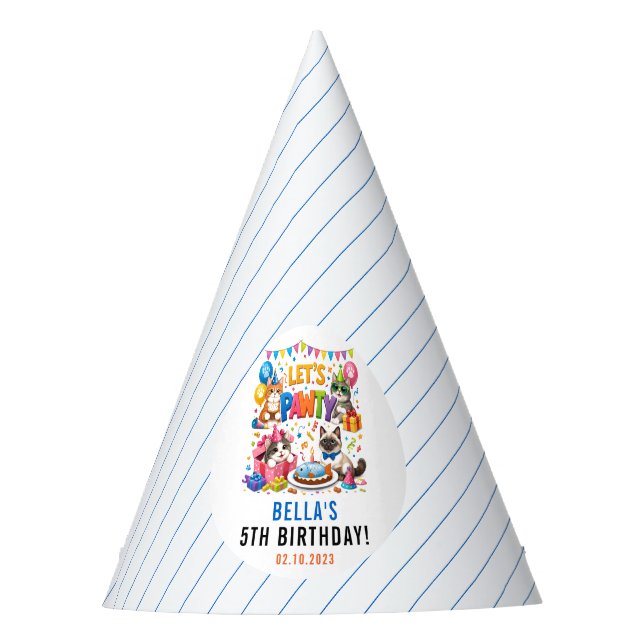 Chapeaux De Fêtes Let’s Pawty Cat 5th Birthday | Cute Kitty Birthday (Devant)
