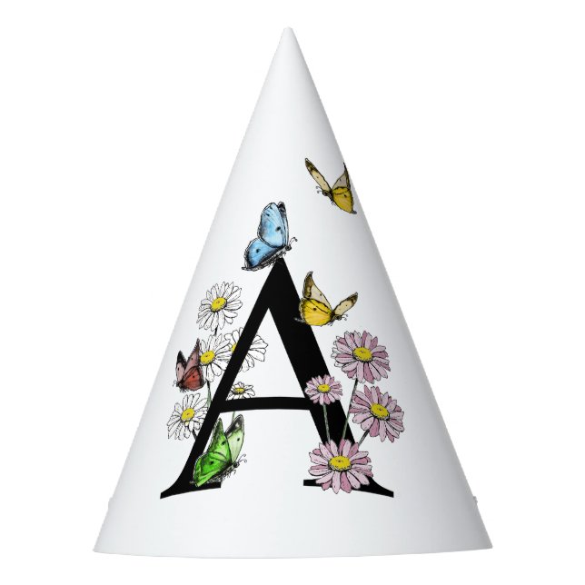 Chapeaux De Fêtes Lettre A Floral Butterfly Monogramme initial (Devant)