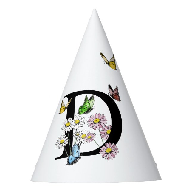 Chapeaux De Fêtes Lettre D Monogramme de papillon floral (Devant)