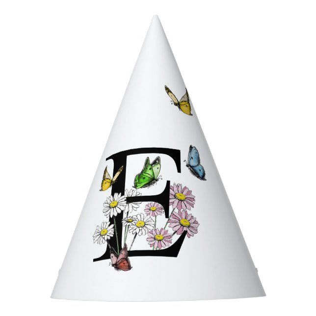 Chapeaux De Fêtes Lettre E Monogramme de papillon floral (Devant)