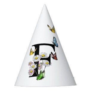 Chapeaux De Fêtes Lettre F Monogramme de papillon floral initial