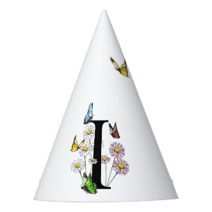 Chapeaux De Fêtes Lettre I Floral Papillon Monogramme initial