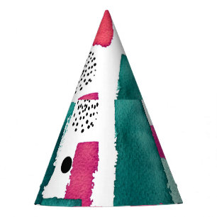 Chapeaux De Fêtes Lignes d'aquarelle rose et vert Doodle.