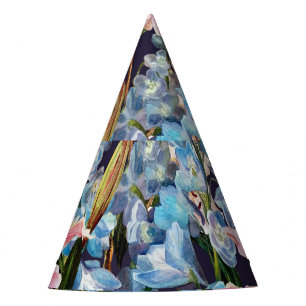 Chapeaux De Fêtes Lilies, bordure delphiniums : peinture aquarelle.