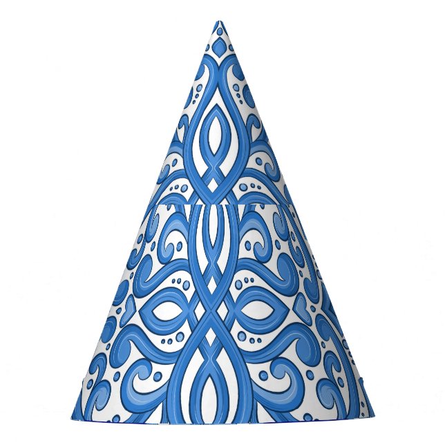 Chapeaux De Fêtes Luxe blanc-bleu, ornement turc. (Devant)