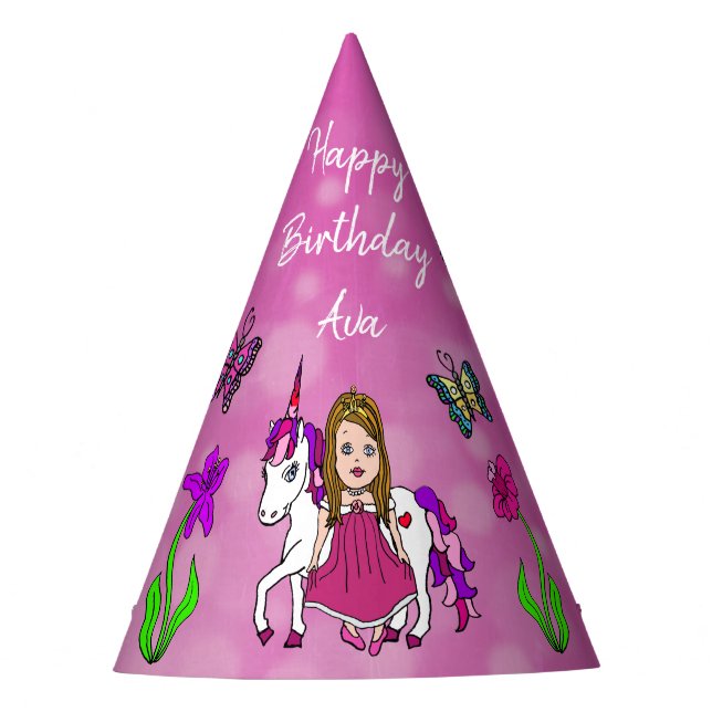 Chapeaux De Fêtes Magenta Fairy and Unicorn Birthday Casquette (Devant)