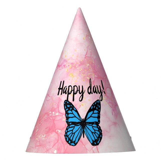 Chapeaux De Fêtes Magical blue butterfly pink glitter art (Devant)