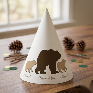 Chapeaux De Fêtes Maman Ours Personnalisée Avec 2 Noms d'Enfants Cad