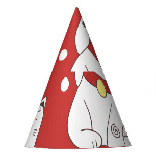 Chapeaux De Fêtes Maneki-Neko chat, motif japonais de doodle.