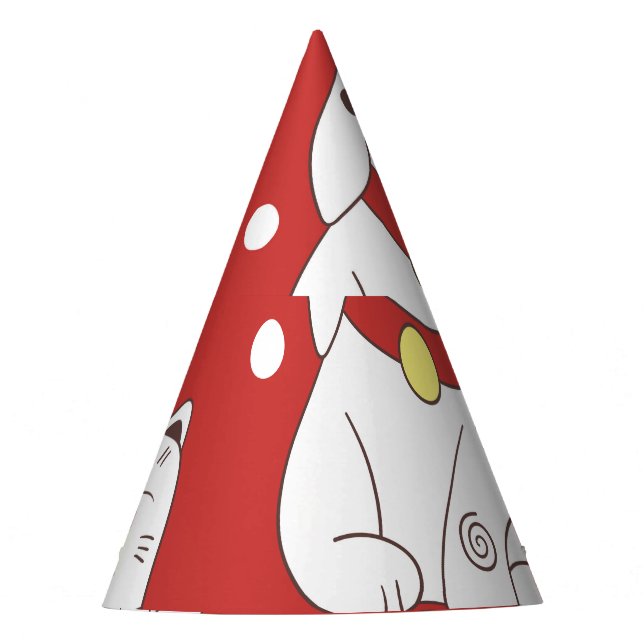 Chapeaux De Fêtes Maneki-Neko chat, motif japonais de doodle. (Devant)