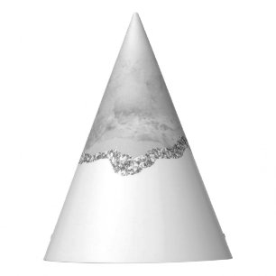 Chapeaux De Fêtes Marbre blanc gris Agate Parties scintillant argent