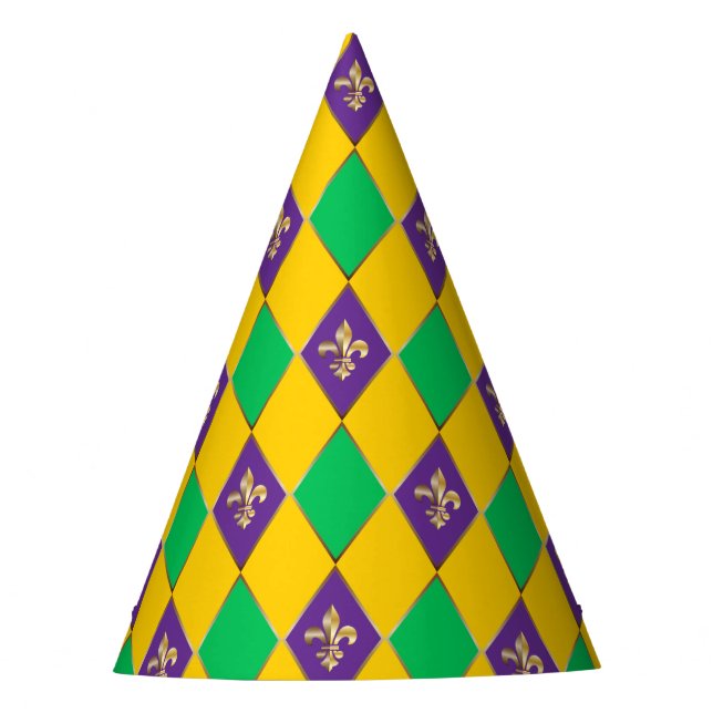 Chapeaux De Fêtes Mardi Gras Carnaval Arlequin Fleur de Lis Diamond (Devant)