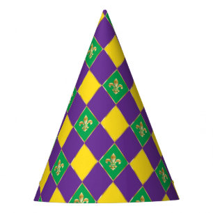 Chapeaux De Fêtes Mardi Gras Carnaval Arlequin Fleur de Lis Diamond