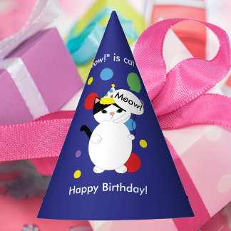 Chapeaux De Fêtes Meow est Chat Joyeux Anniversaire Noir et Blanc Ki