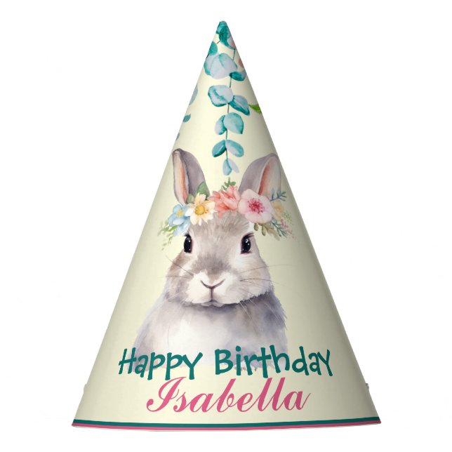 Chapeaux De Fêtes mignon Bunny animaux safari jungle Fleur Anniversa (Devant)