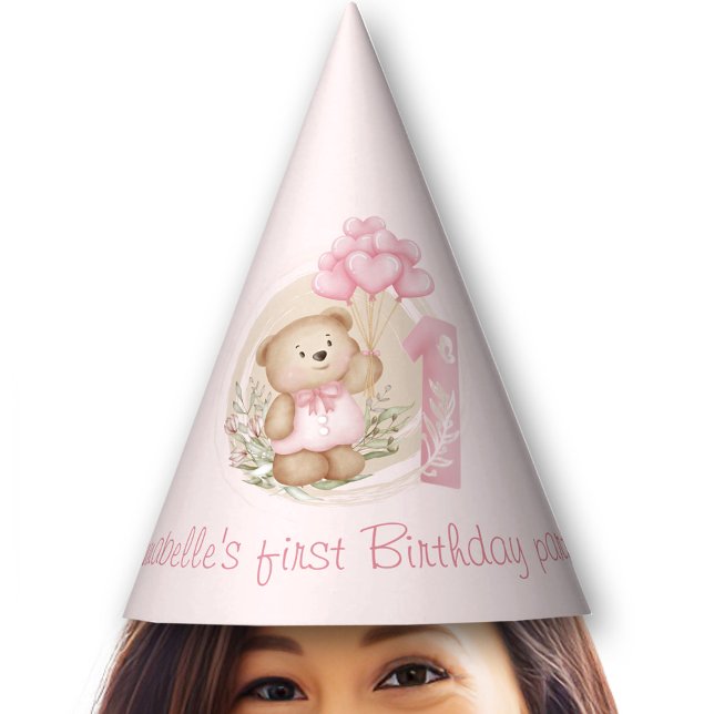 Chapeaux De Fêtes Mignonne 1er anniversaire Teddy Bear Casquettes de (Cute 1st Birthday Teddy Bear Pink Party Hats)