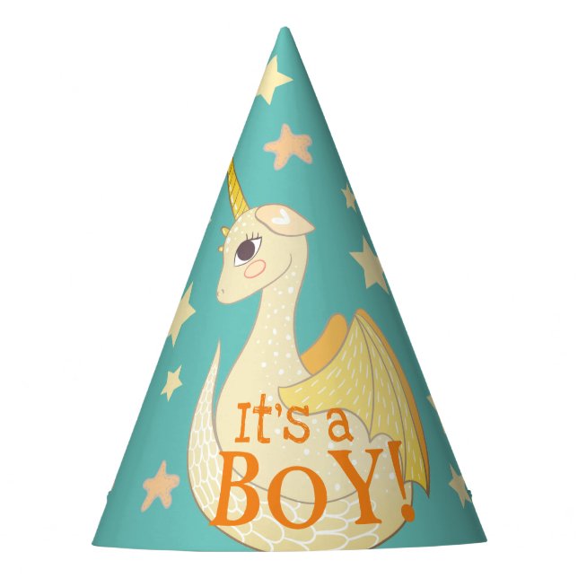 Chapeaux De Fêtes Mignonne C'est un bébé garçon Anniversaire Dragon  (Devant)