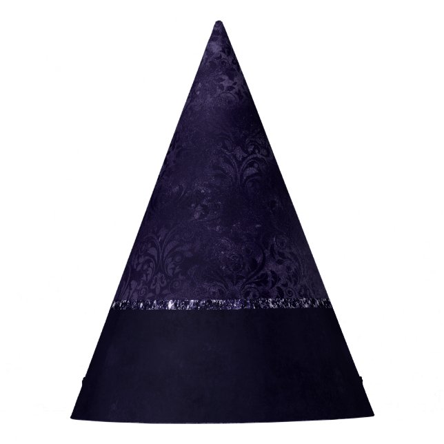 Chapeaux De Fêtes Minuit Indigo Romance | Satiny Grunge Damask (Devant)