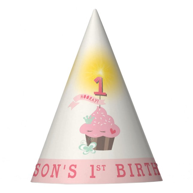 Chapeaux De Fêtes Miss Pink Cupcake Cute Girl's 1st Birthday (Devant)