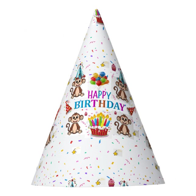 Chapeaux De Fêtes Monkey Cupcakes Happy Birthday Paper  (Devant)