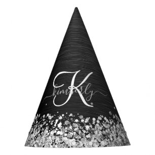 Chapeaux De Fêtes Monogramme à étincelle noire à Parties scintillant