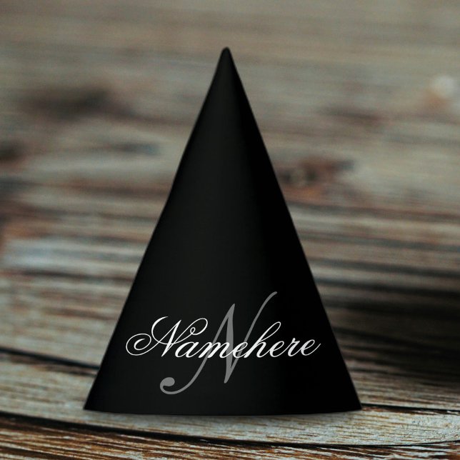 Chapeaux De Fêtes Monogramme de nom noir et blanc personnalisé uniqu (Créateur téléchargé)