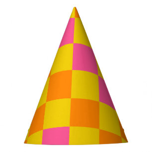 Chapeaux De Fêtes Motif à carreaux orange jaune rose